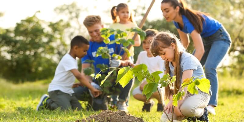 kids planting trees