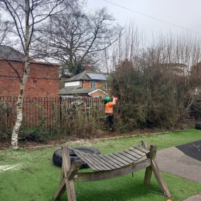 landscaper mid project at stony school