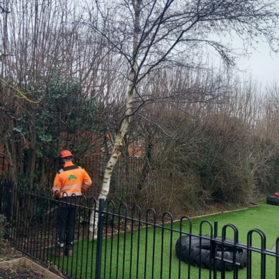 landscaper during work at stony school